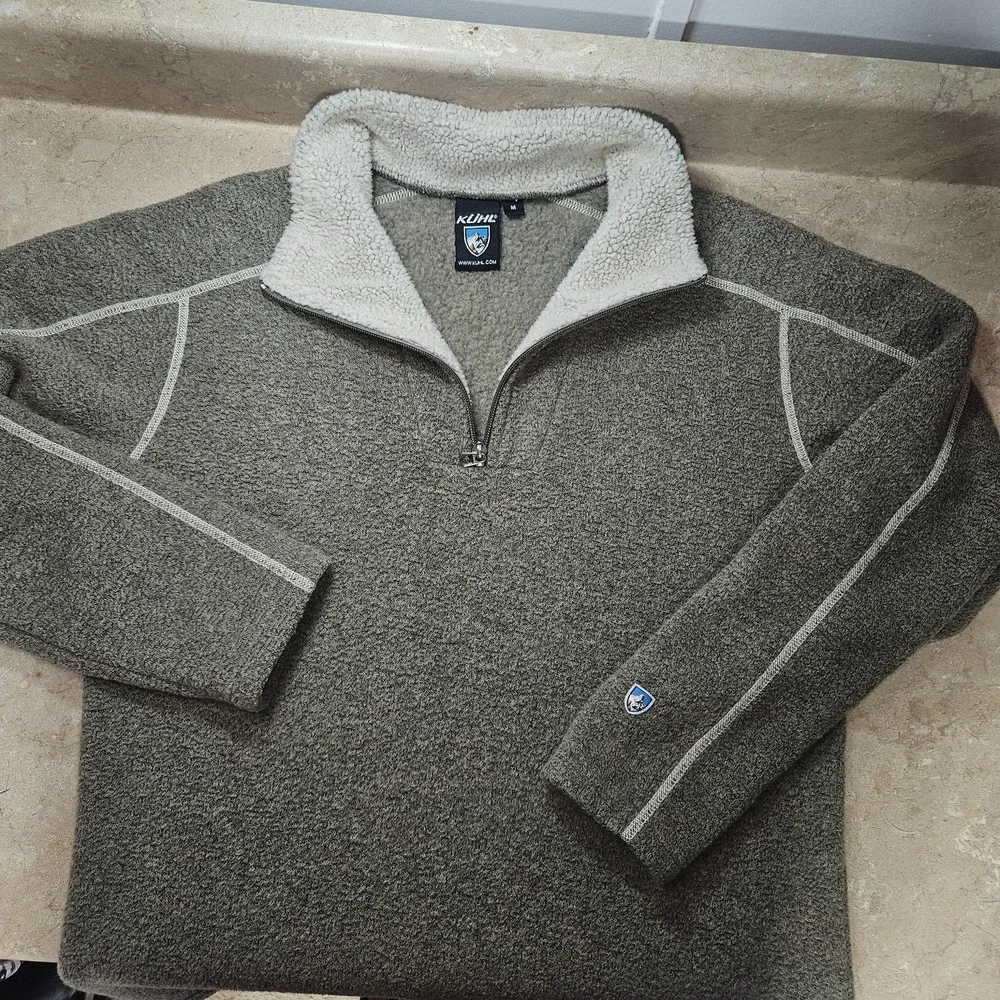 Kuhl Alfpaca Fleece Sweater Mens Medium‎ Brown 1/4 Zip Pullover Outdoor Warm